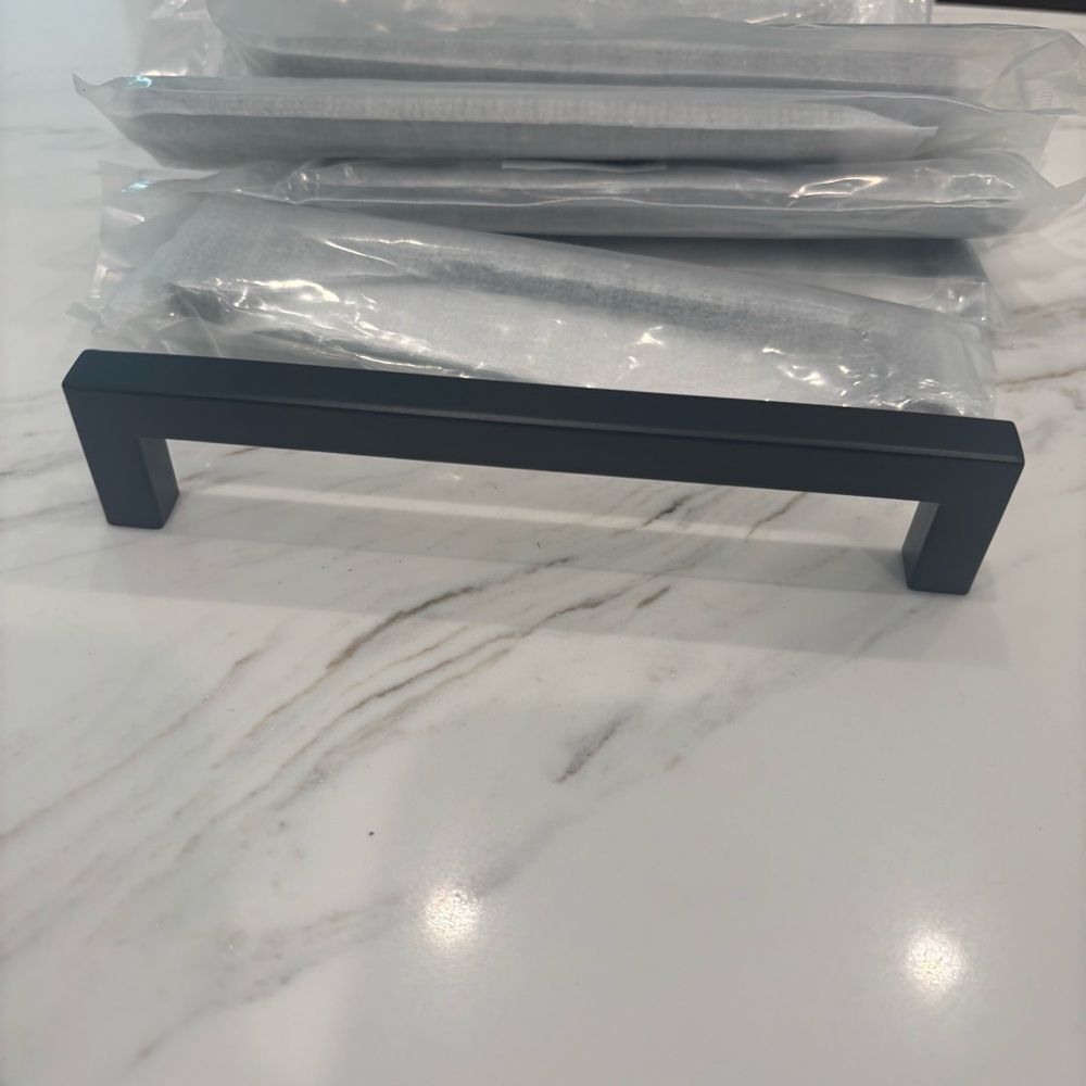 19 6 3/10" Center Hole Black Modern Squared Cabinet Pulls Handles